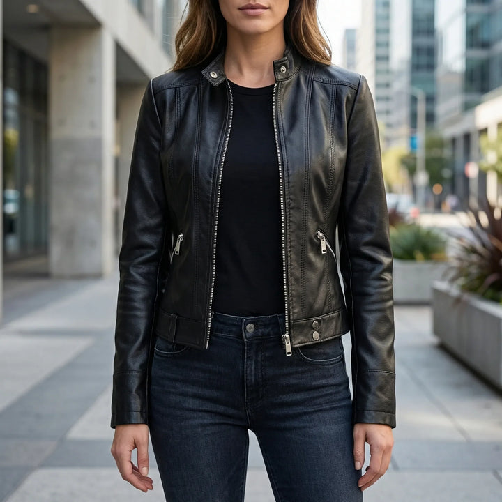 Zyndra - Structured Zip-Front Moto-Style Jacket