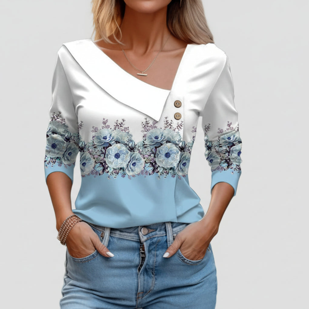 Stilig Langärmad Blomtryckt Blus