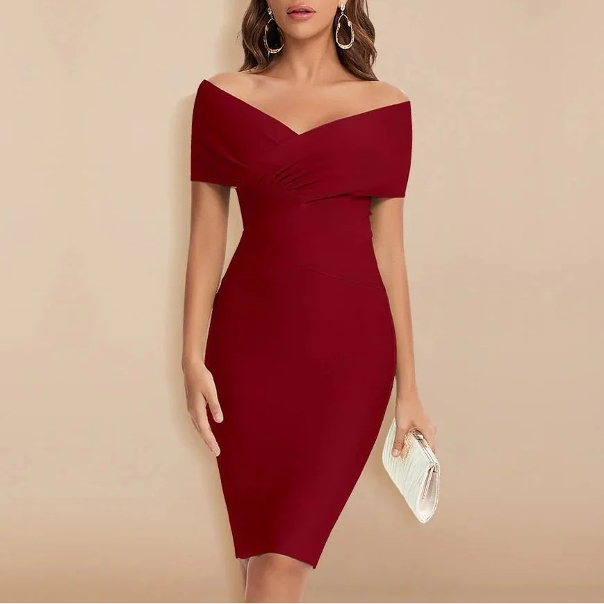 Off-Shoulder V-Neck Bandage Klänning