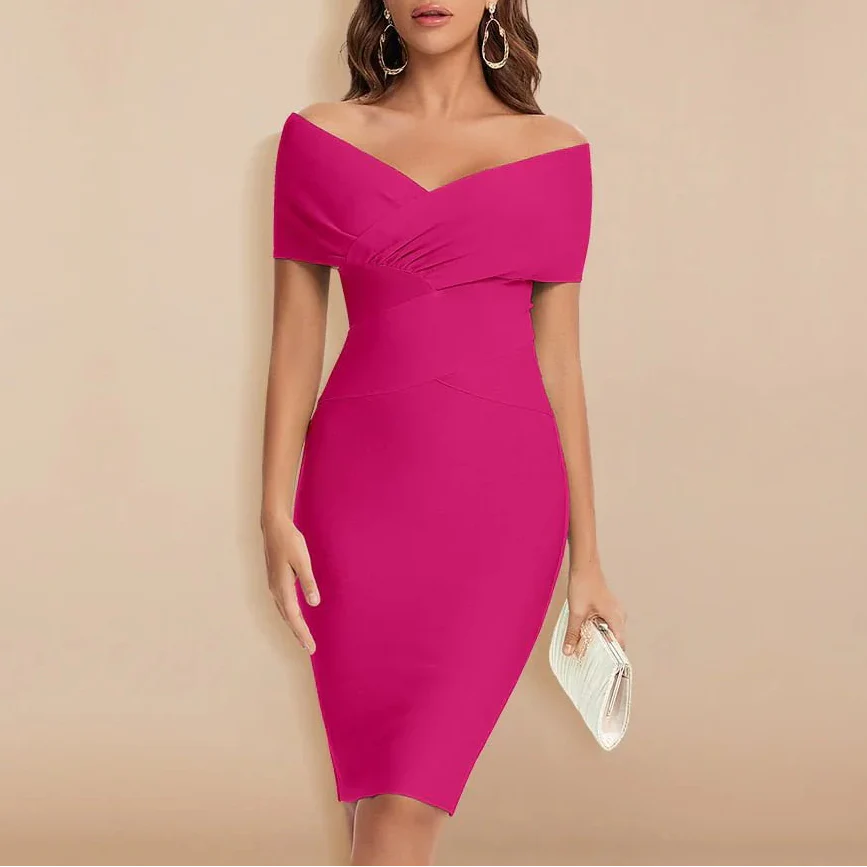 Off-Shoulder V-Neck Bandage Klänning