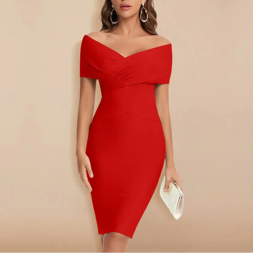 Off-Shoulder V-Neck Bandage Klänning