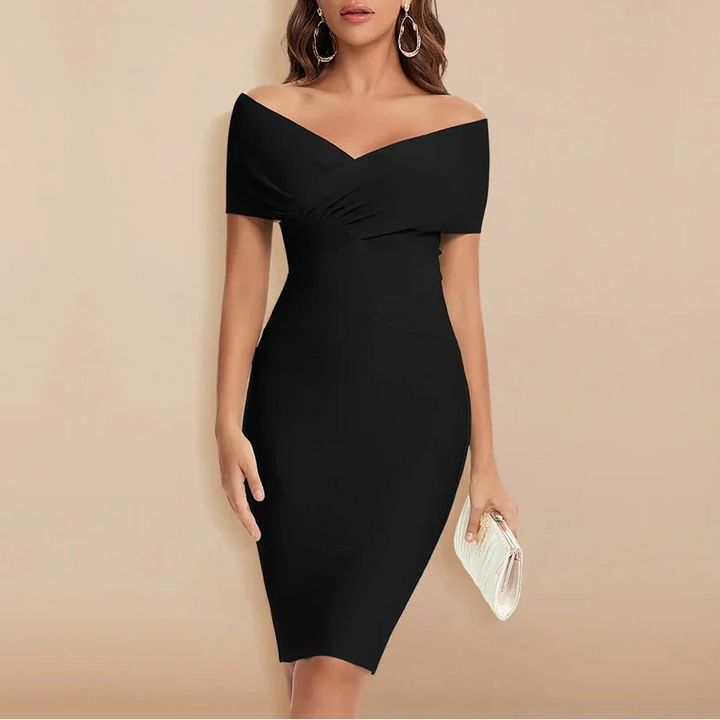 Off-Shoulder V-Neck Bandage Klänning