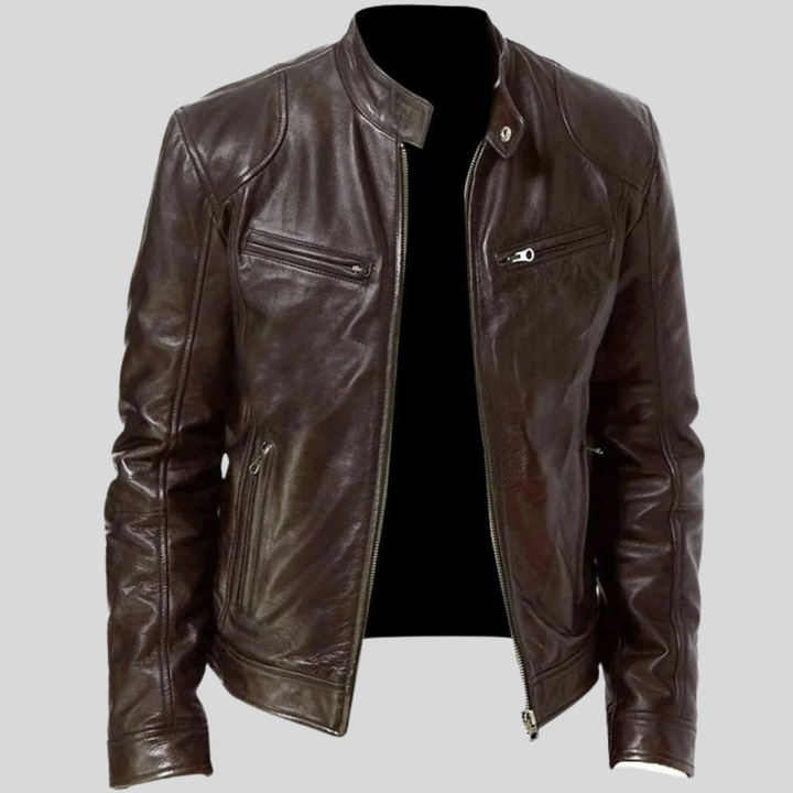 Rugged Läder Motorcykel Biker Jacka för Män
