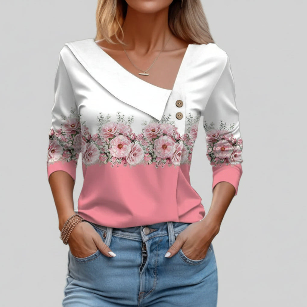 Stilig Langärmad Blomtryckt Blus