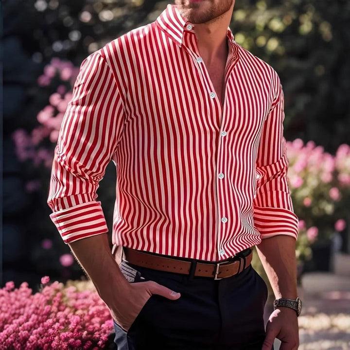 Stripe Printed Long Sleeve Lapel Button Shirt