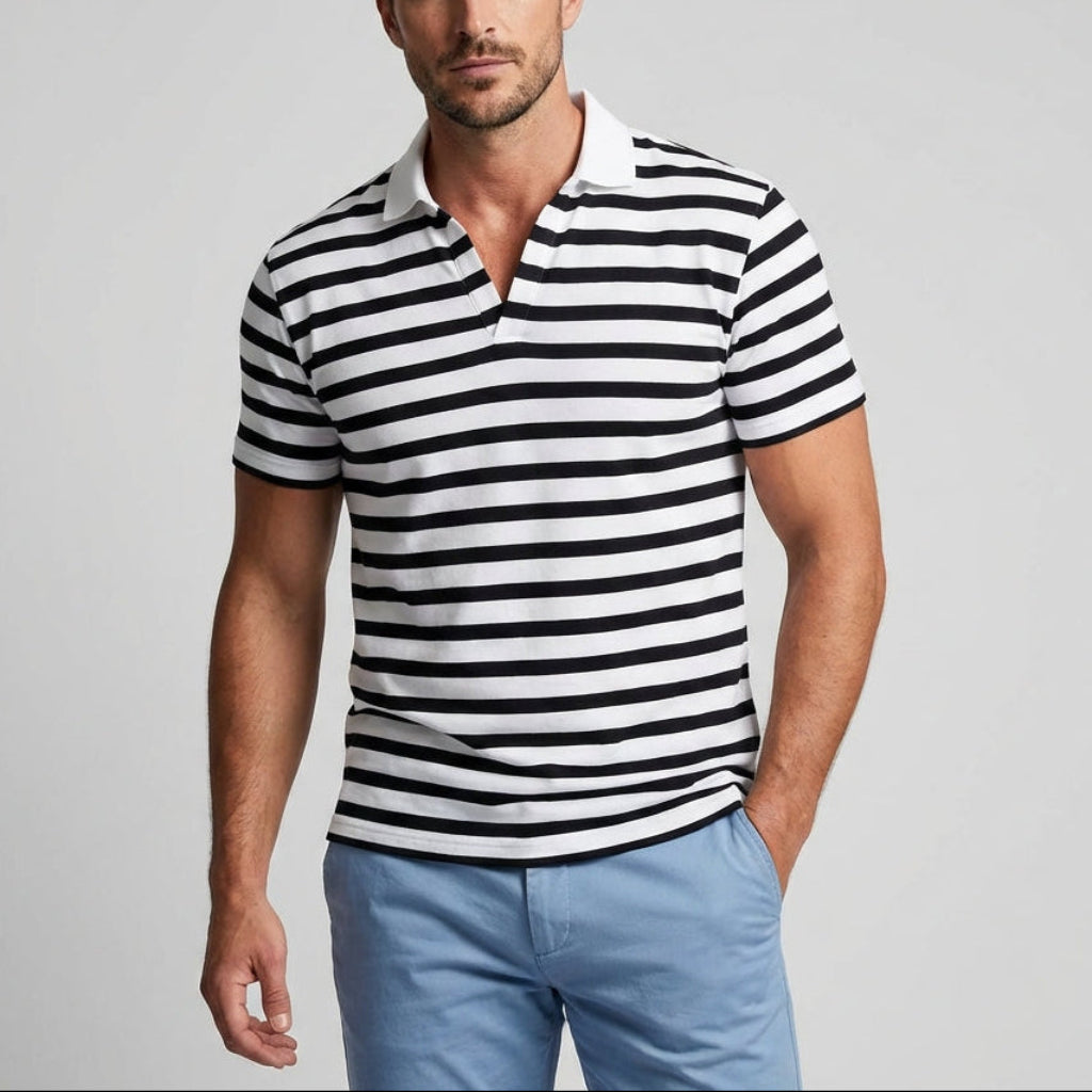 Retro Randig Polo Skjorta för Män
