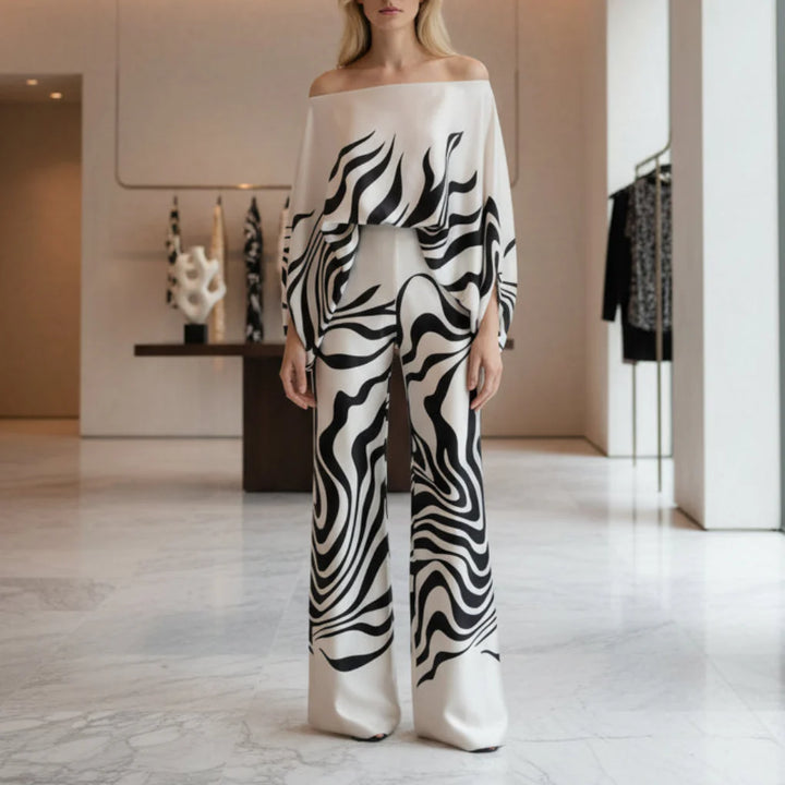 Off-Shoulder Stil Satin 2 Delars Set för Kvinnor