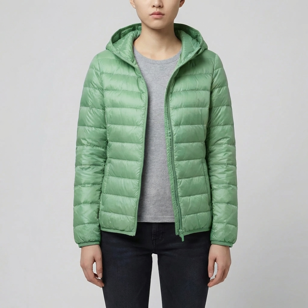 Lätt Packbar Hooded Puffer Jacka för Kvinnor