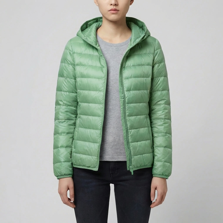 Lätt Packbar Hooded Puffer Jacka för Kvinnor