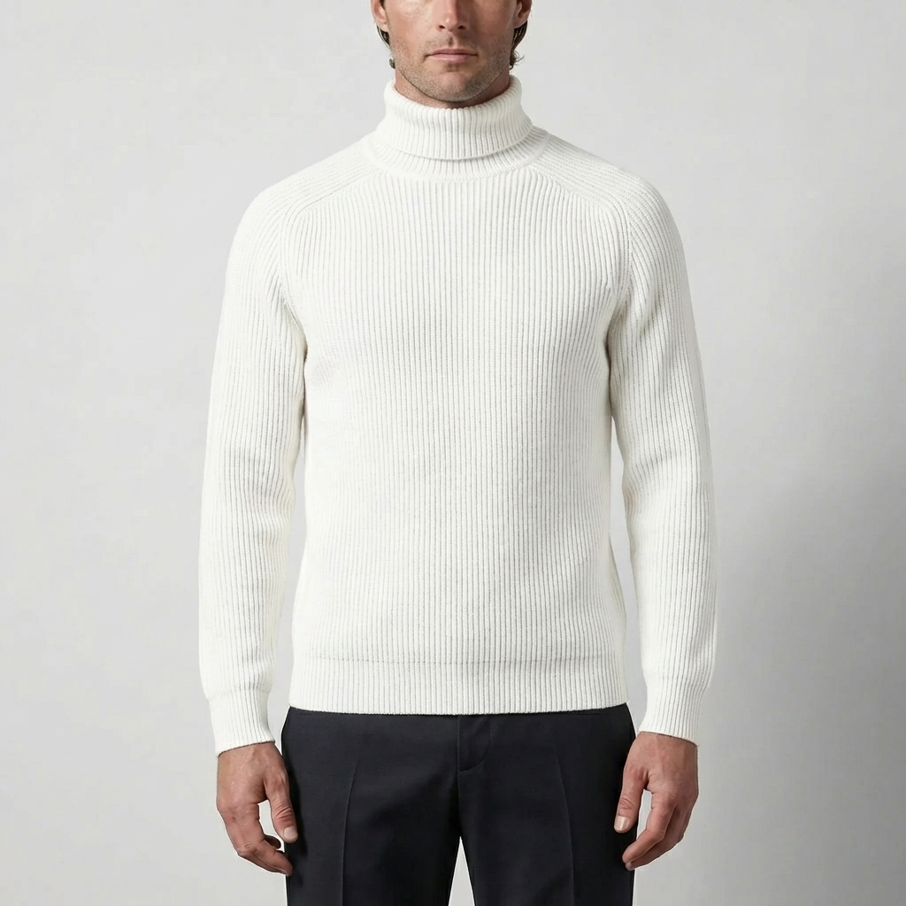 Klassisk Turtleneck Fina Stickad Tröja för Män