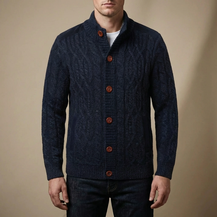 Fleece-fodrad Kabelstickad Cardigan
