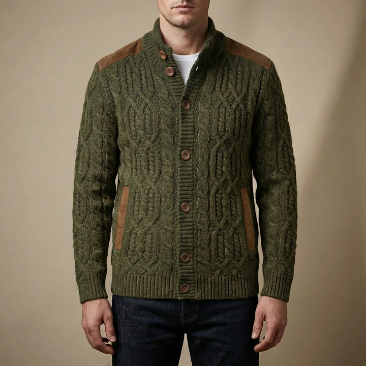 Fleece-fodrad Kabelstickad Cardigan