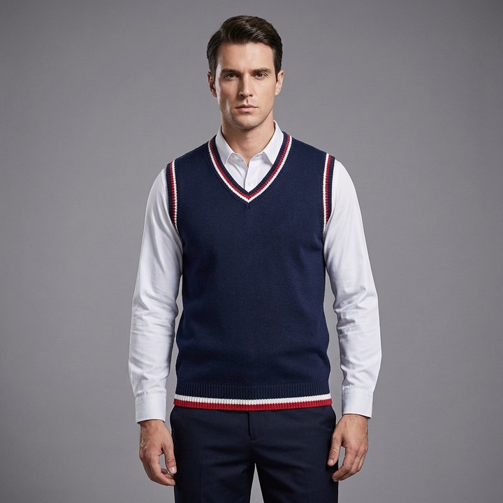 Retro Randig Preppy Stil Ärmlös Pullover