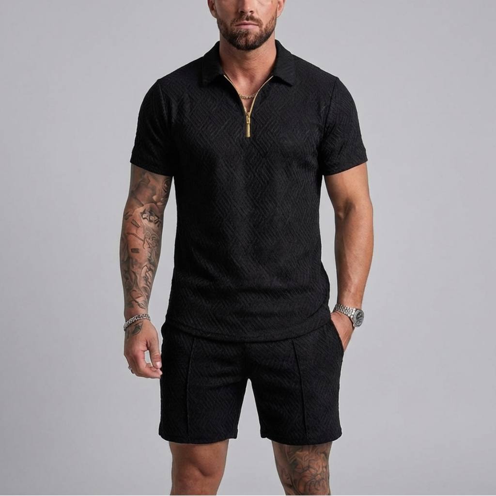 Avslappnad Dragkedja Krage Sommar Träningsdräkt Outfit