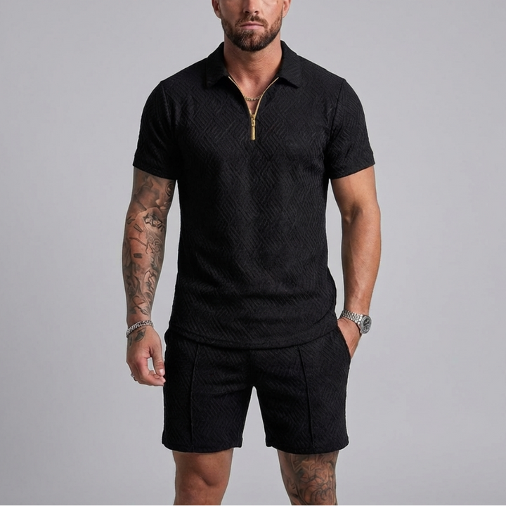 Avslappnad Dragkedja Krage Sommar Träningsdräkt Outfit