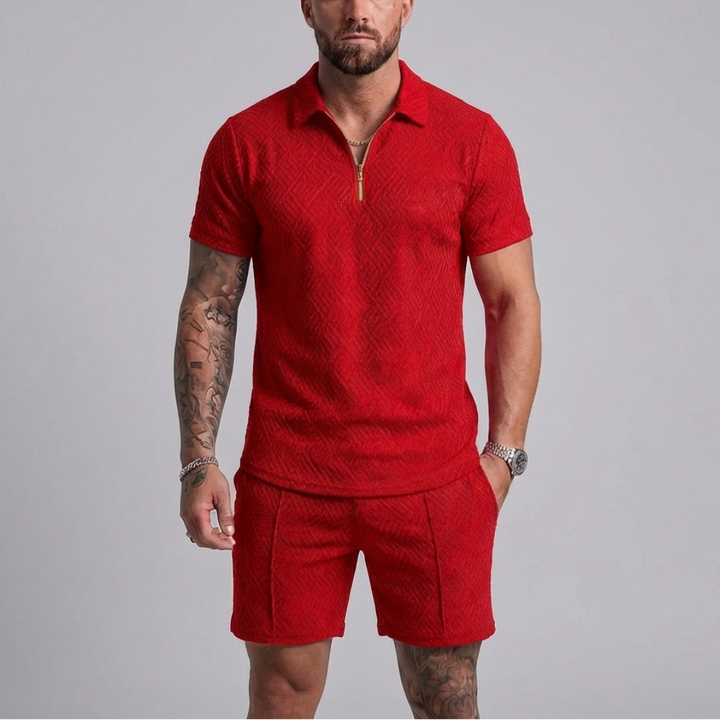 Avslappnad Dragkedja Krage Sommar Träningsdräkt Outfit