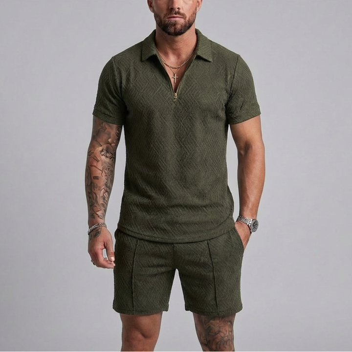 Avslappnad Dragkedja Krage Sommar Träningsdräkt Outfit