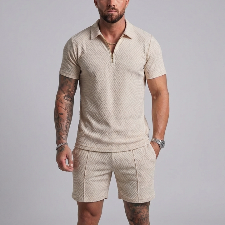 Avslappnad Dragkedja Krage Sommar Träningsdräkt Outfit