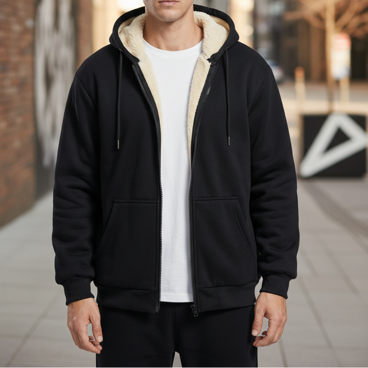 Varmhet Fleecefodrad Vinter Hoodie Jacka för Män