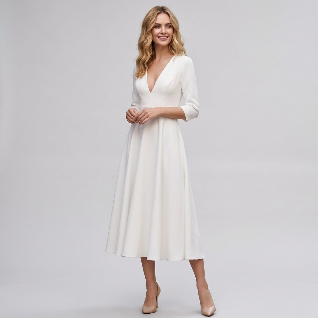Elegant Midi A-Linje Kvinnors Klänning