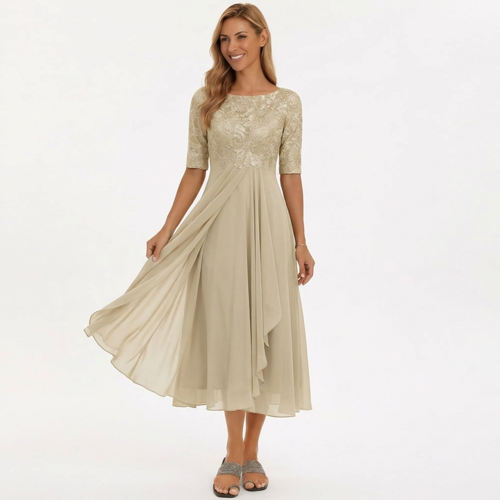 Spets Bodice Flödande Midi Klänning