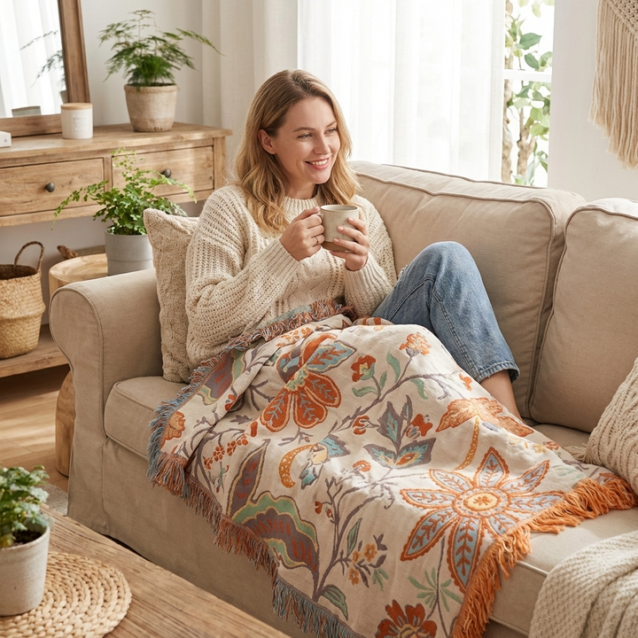 Mysig Blommig Filt blommig Boho