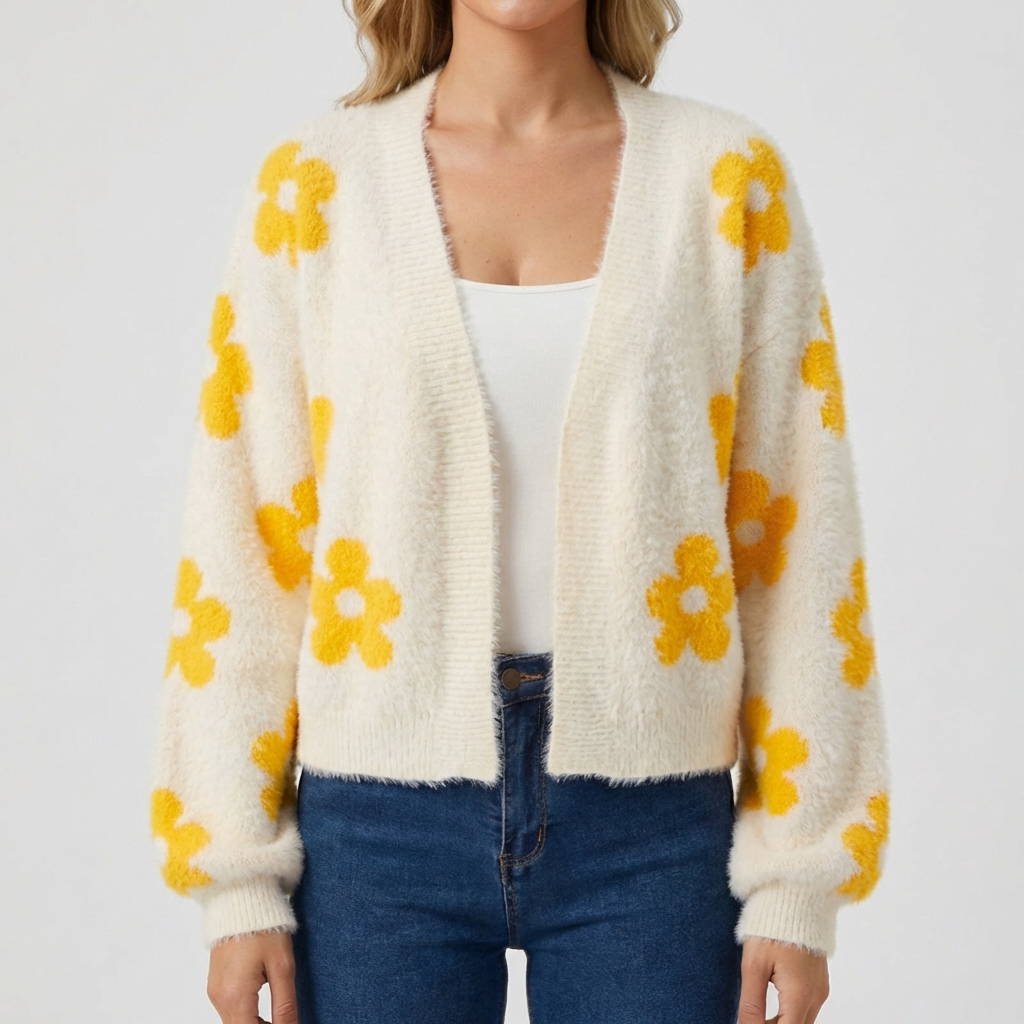 Öppen-fram Blommig Cardigan Tröja för Kvinnor