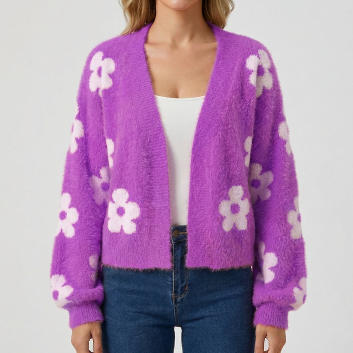 Öppen-fram Blommig Cardigan Tröja för Kvinnor