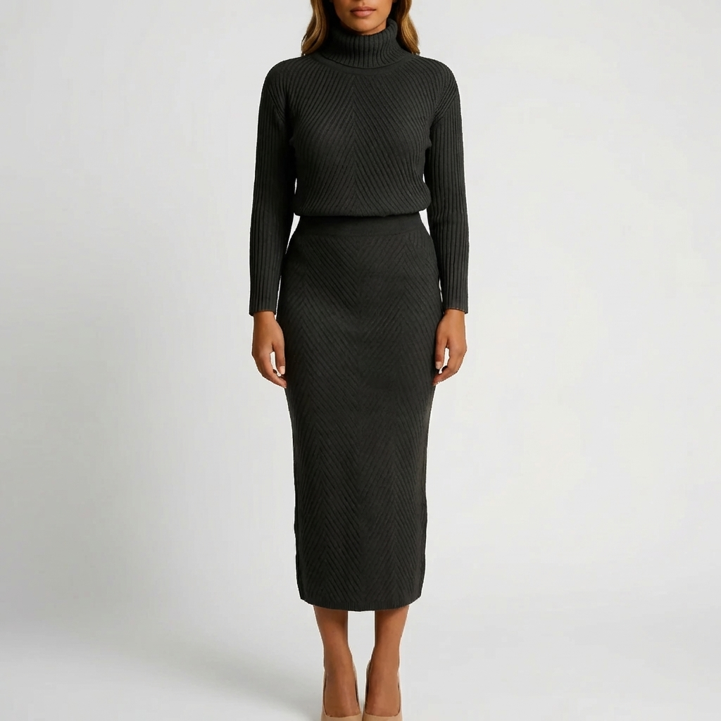 Långärmad Turtleneck Midi Klänning