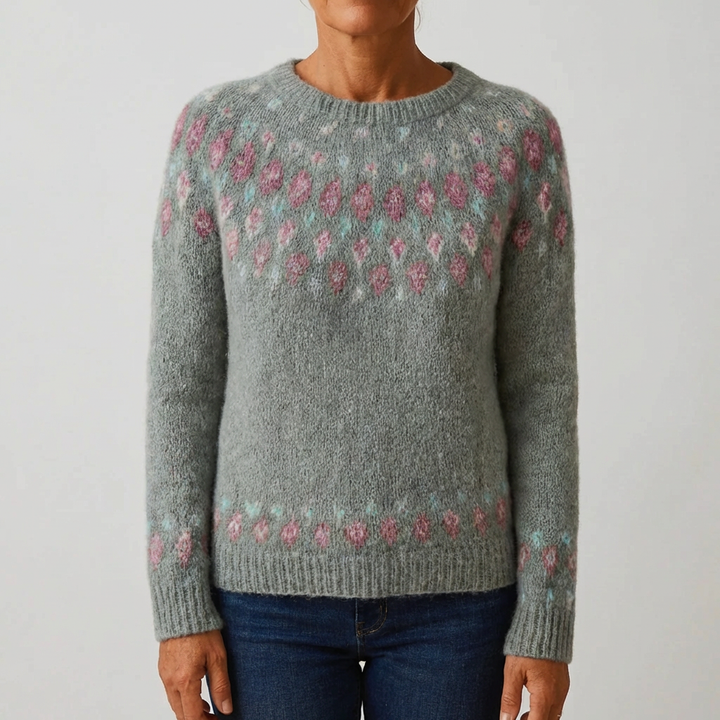 Fair Isle Tryckt Crew Neck Tröja för Kvinna