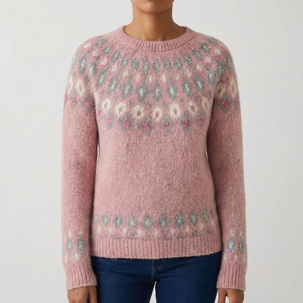 Fair Isle Tryckt Crew Neck Tröja för Kvinna