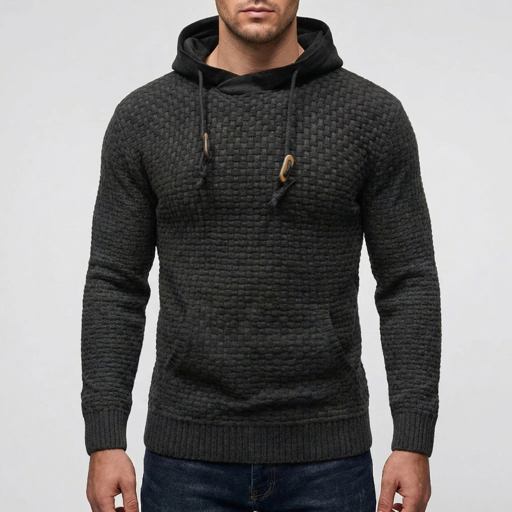Pullover Hoodie Jacka för Män Med Vaffeltextur