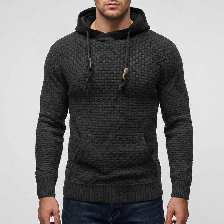 Pullover Hoodie Jacka för Män Med Vaffeltextur