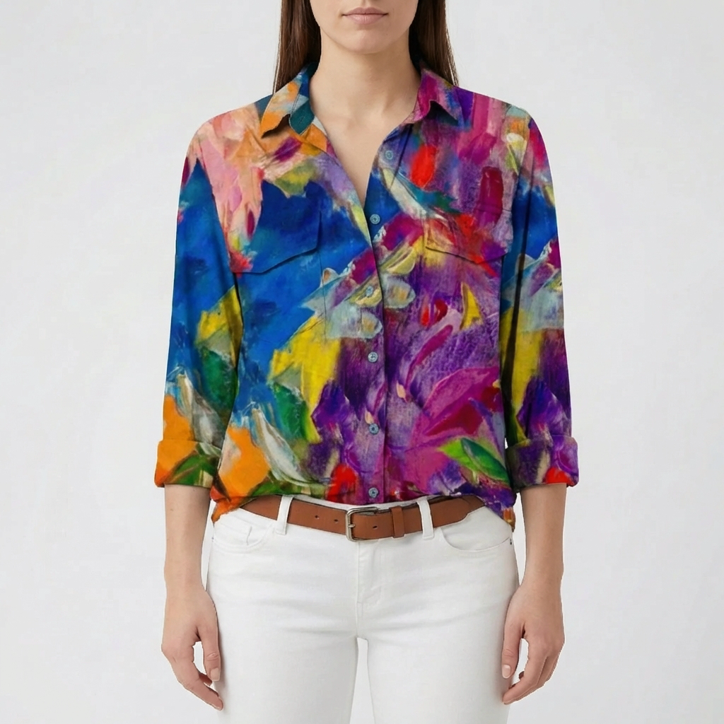 Blus med knappar fram och blommigt tryck