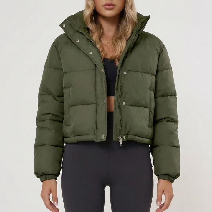 Croppad Hooded Puff Jacka För Kvinnor