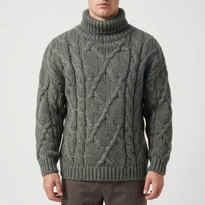 Kabelstickad Turtleneck Pullover Sweater för Män