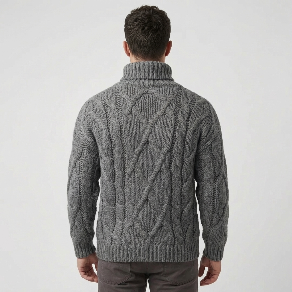 Kabelstickad Turtleneck Pullover Sweater för Män