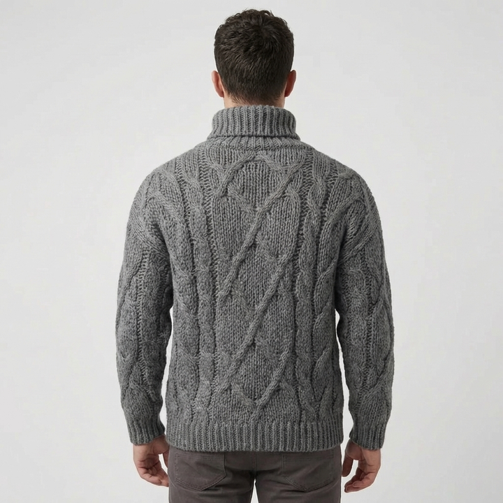 Kabelstickad Turtleneck Pullover Sweater för Män