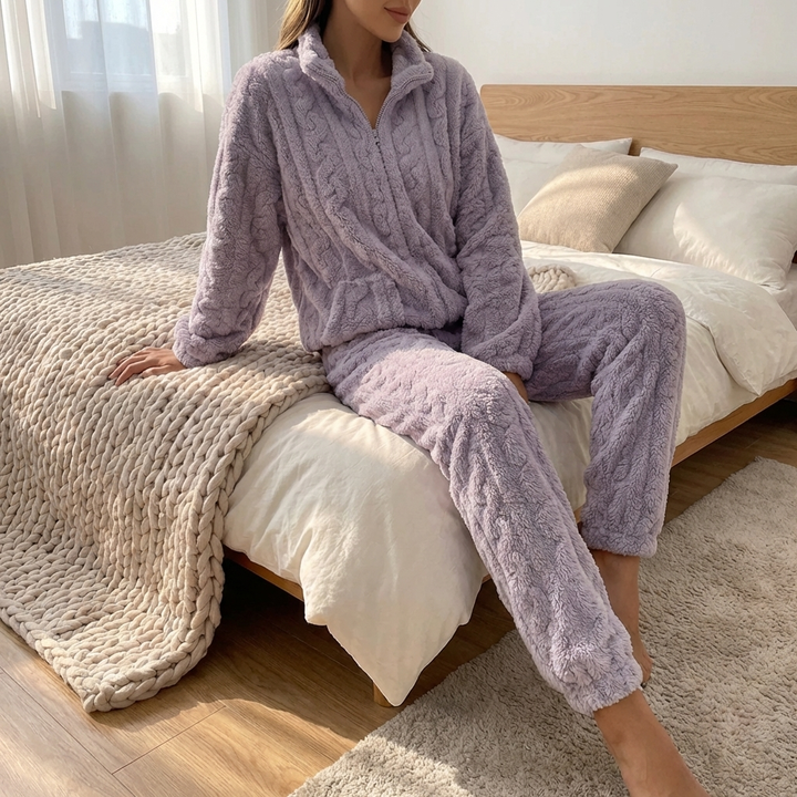Dragkedja-fram Fleece Pajamaset