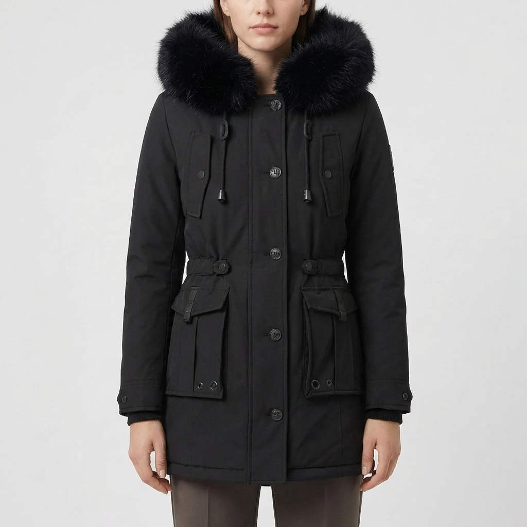Hooded Women's Jacket With Fur-Trim
