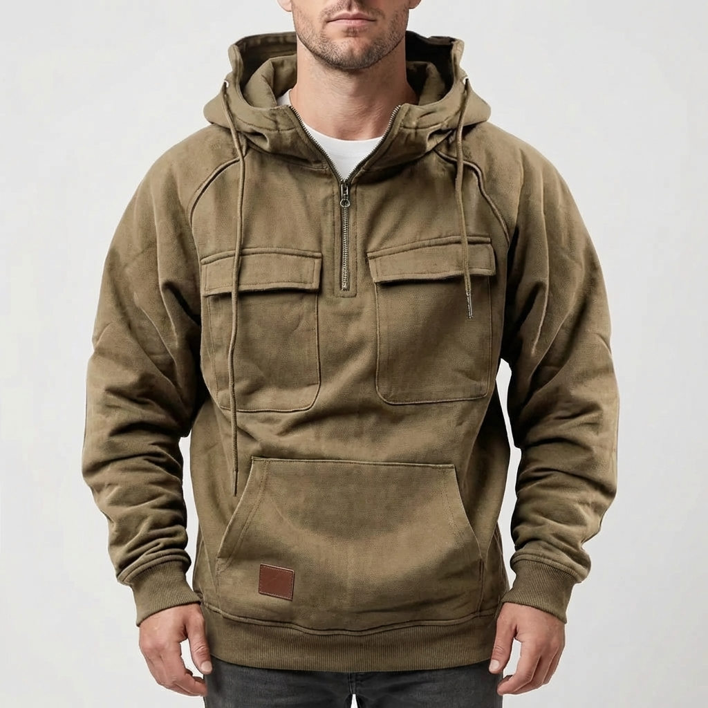 Halv-Zip Huva Pullover För Män