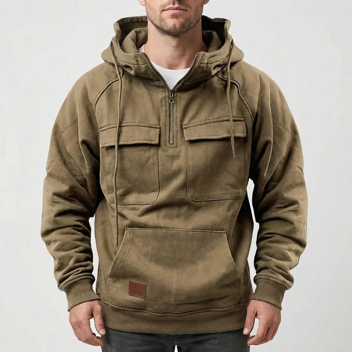 Halv-Zip Huva Pullover För Män