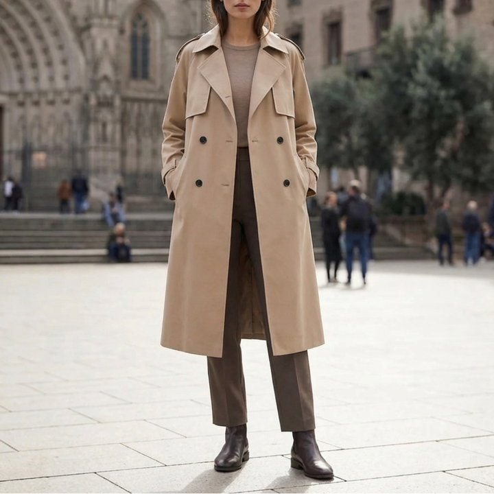 Dubbelknäppt Lång Trench Coat