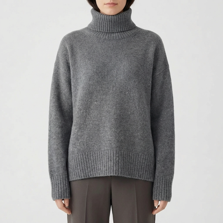 Avslappnad Ribbad Turtleneck Pullover Tröja