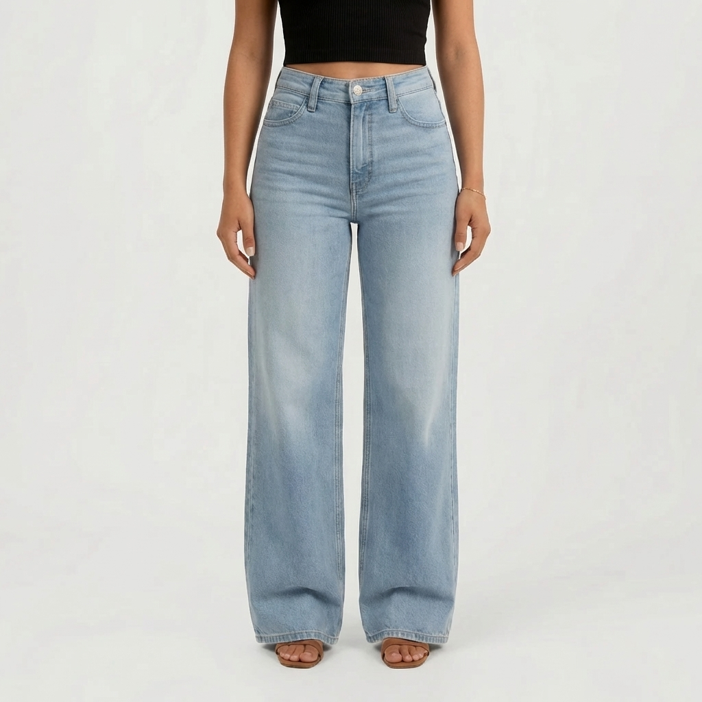 Hoj-halsade raka ben jeans for kvinnor