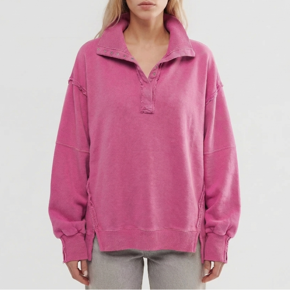 Oversized Henley med sidoflik för kvinnor