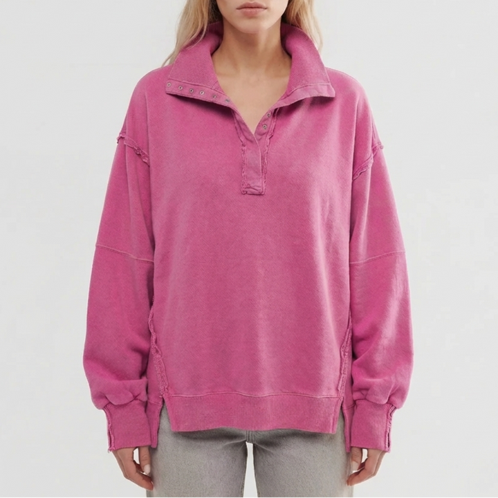 Oversized Henley med sidoflik för kvinnor