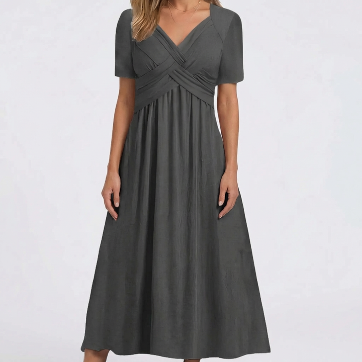 Drifena - V-Hals Midi Klänning Med Crossover Bodice