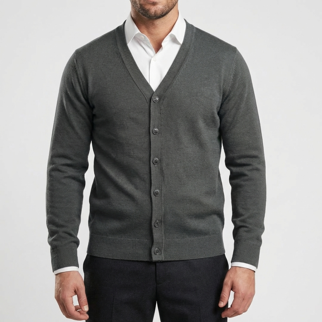 Knapp-fram V-hals Cardigan för Män