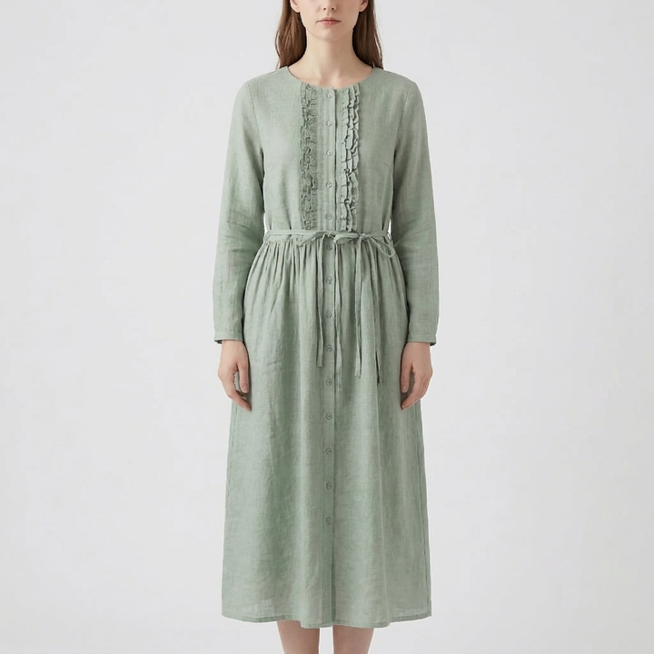 Ruffled Front Button-Down Dress